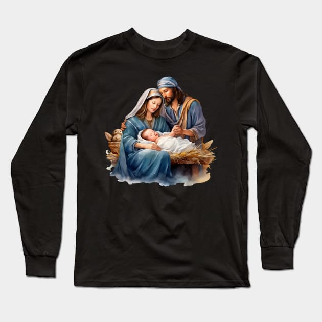 Watercolor Nativity Scene Long Sleeve T-Shirt by nomanians